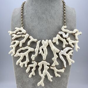 Rare Vintage Kenneth Jay Lane ENAMEL CORAL BRANCH NECKLACE Cream Gold Tone Bold